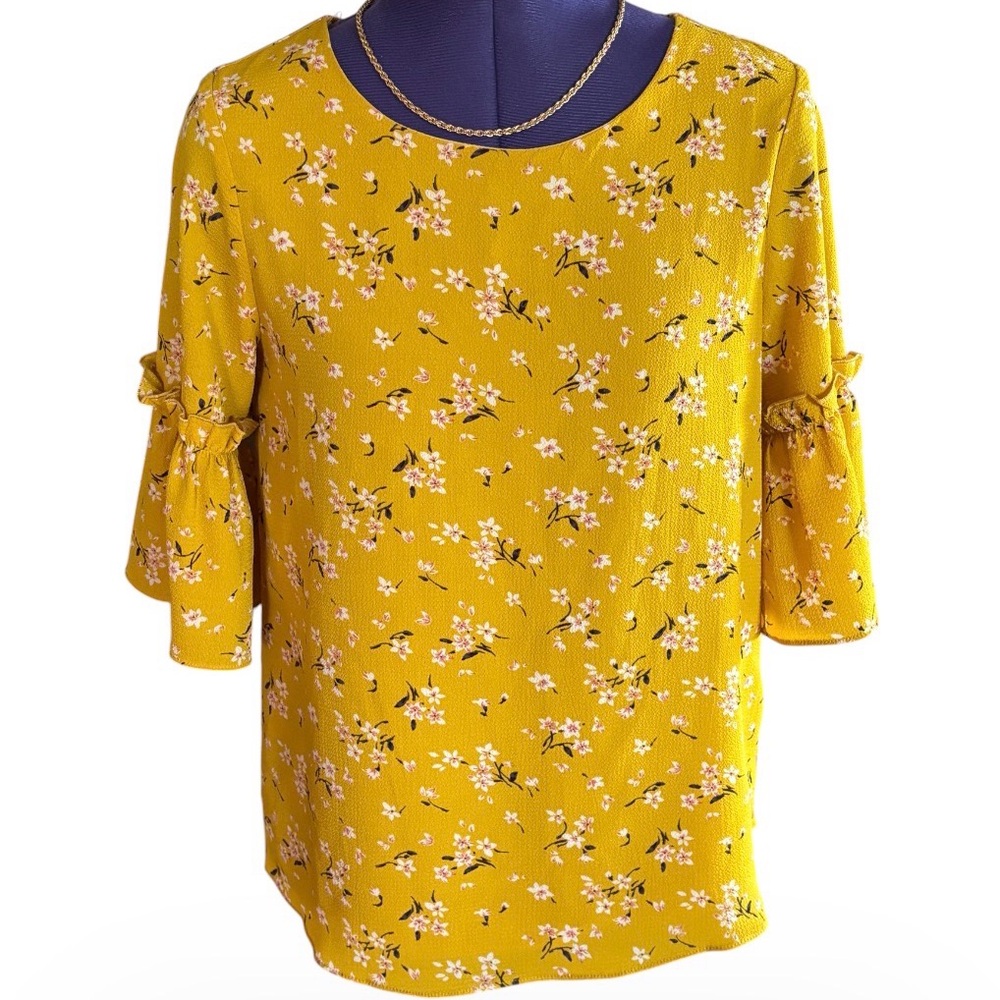 Everly Blouse Floral Ruffle Sleeve Small